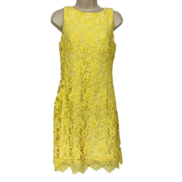 Ralph Lauren Sheath Dress Womens 4 Butter Yellow Crochet Lace Summer Floral LRL - Picture 1 of 14